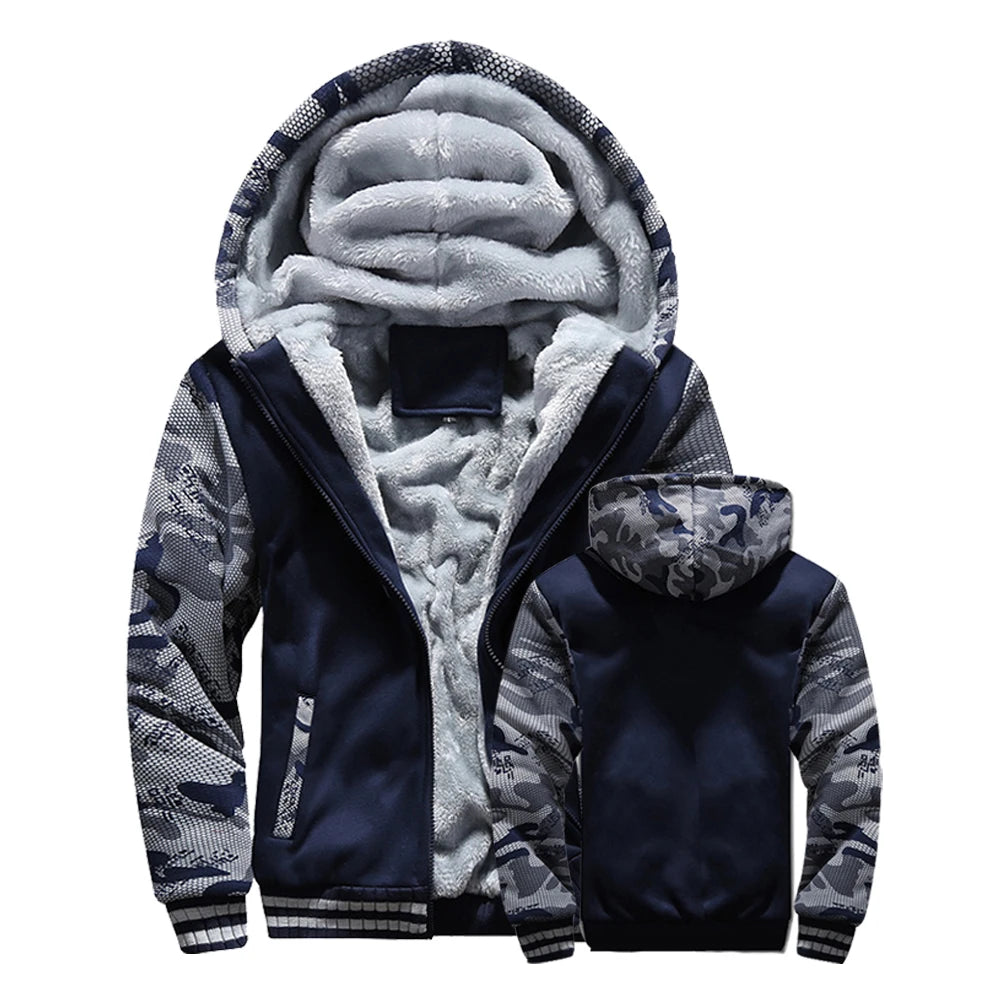 Realxizicn Men Winter Jacket Warm Fleece Hooded Coat Zipper