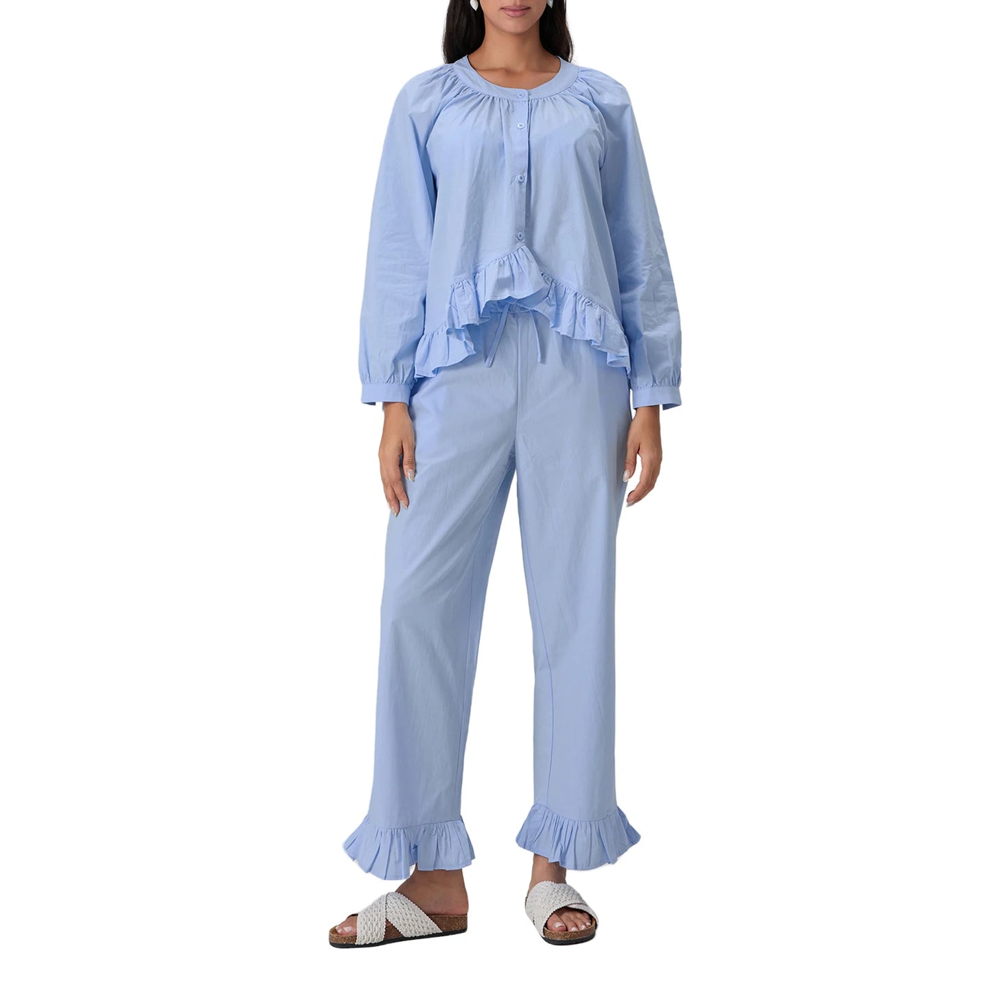 Hirigin Elegant V Neck Pajama Set With Long Sleeve