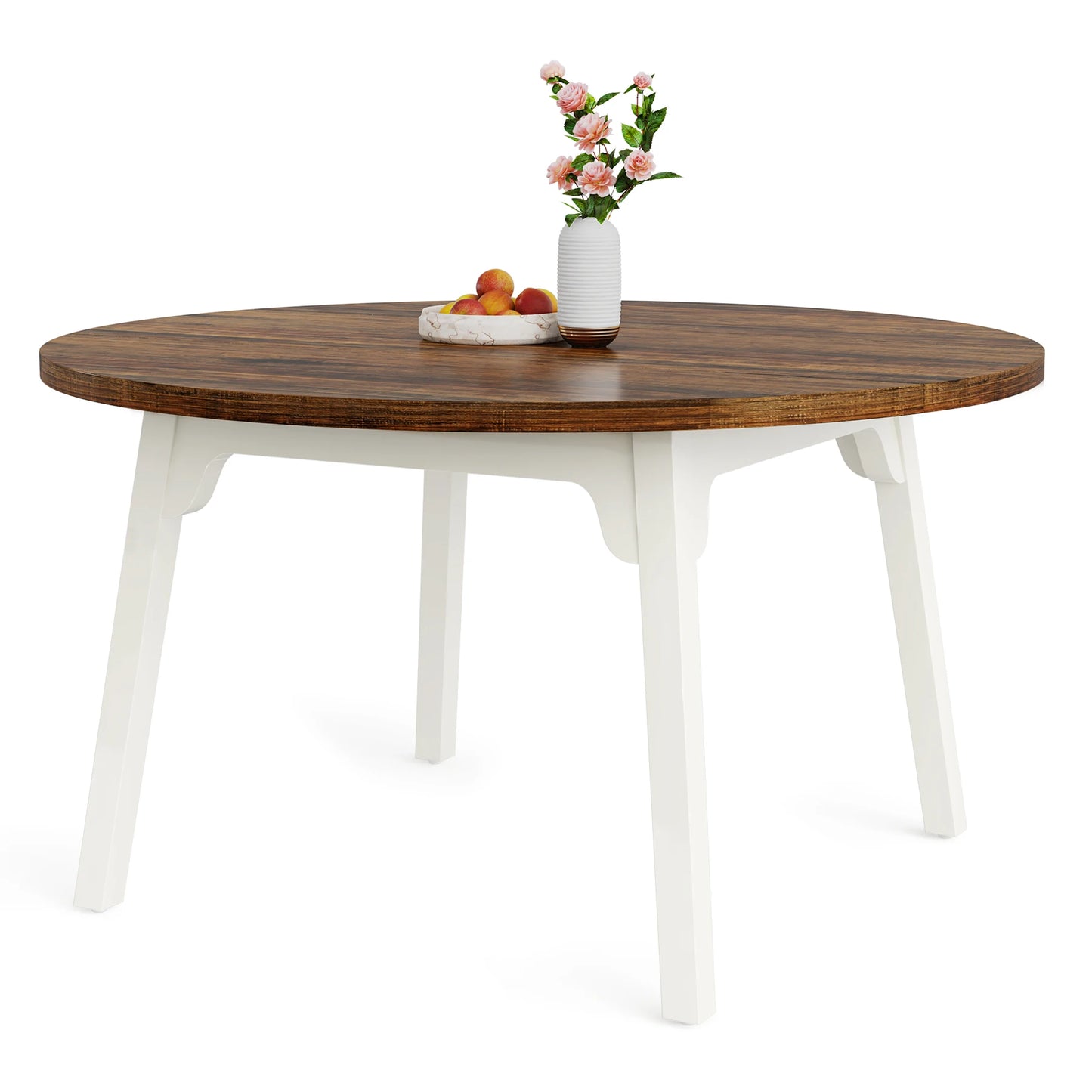 Tribesigns Round Wood Dining Table With Sturdy Metal Base