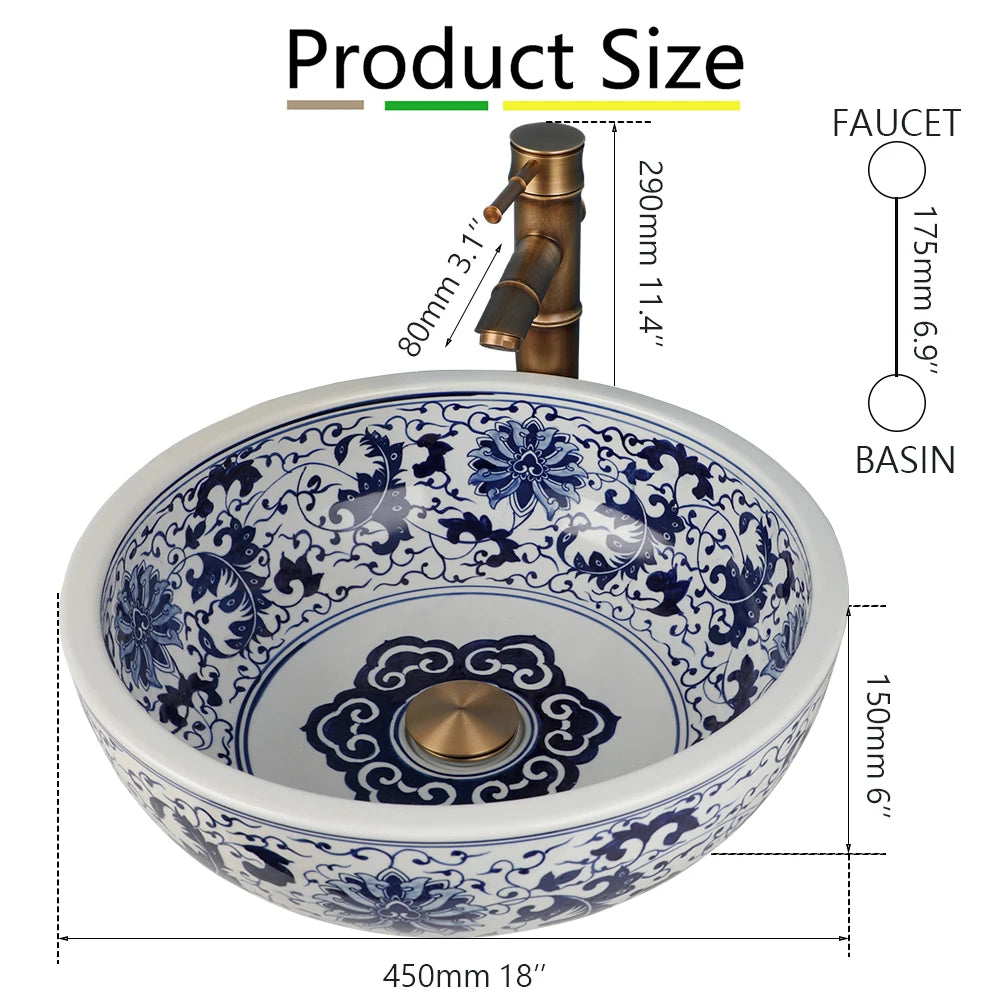 Torayvino Ceramic Bathroom Vessel Sink Faucet Combo Round Washbasin