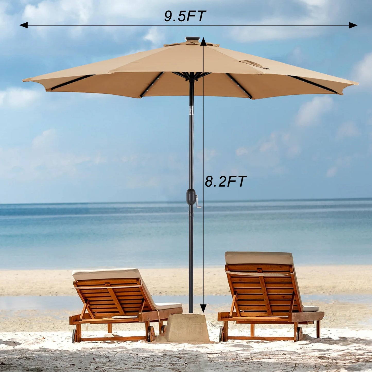JHK Solar Patio Umbrella With 32 LED Lights UV-Resistant