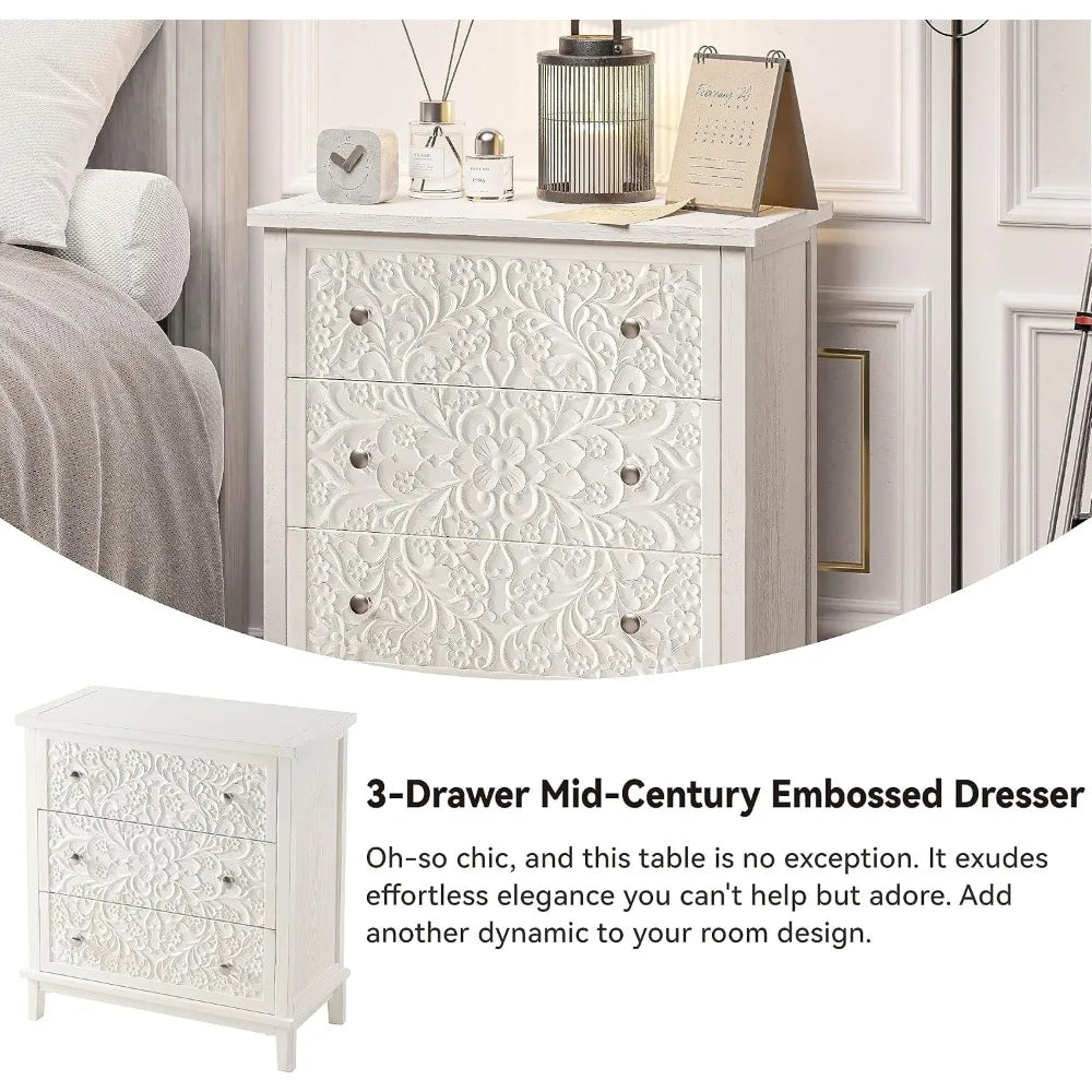 3-Drawer Flower Motif Dresser, Fully Assembled