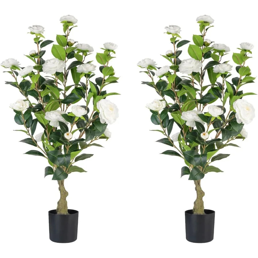 Artificial Camellia Tree 2 Pack Faux Potted Floral Decor