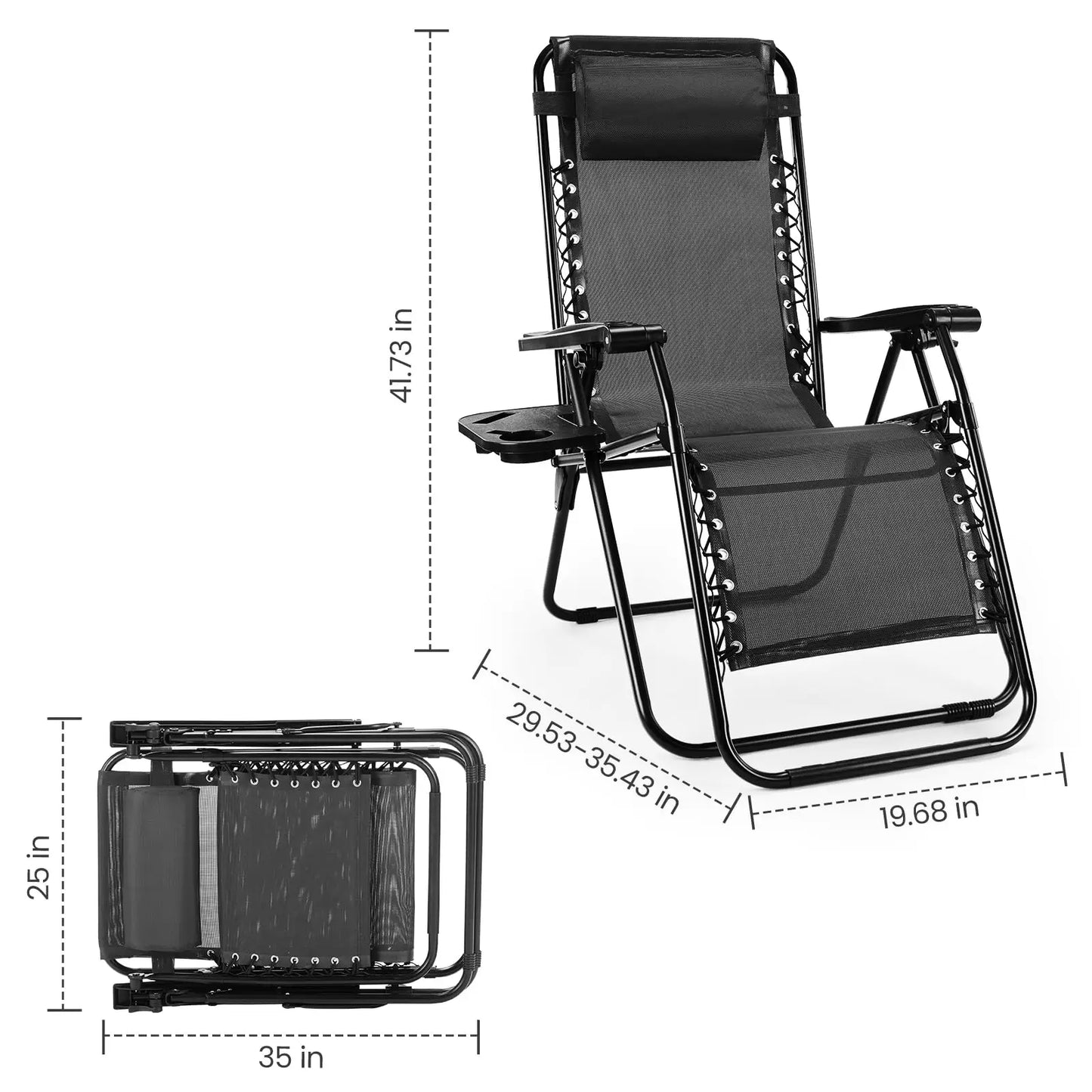 JHK Zero Gravity Portable Recliner For Outdoor Patio Lounge Chair
