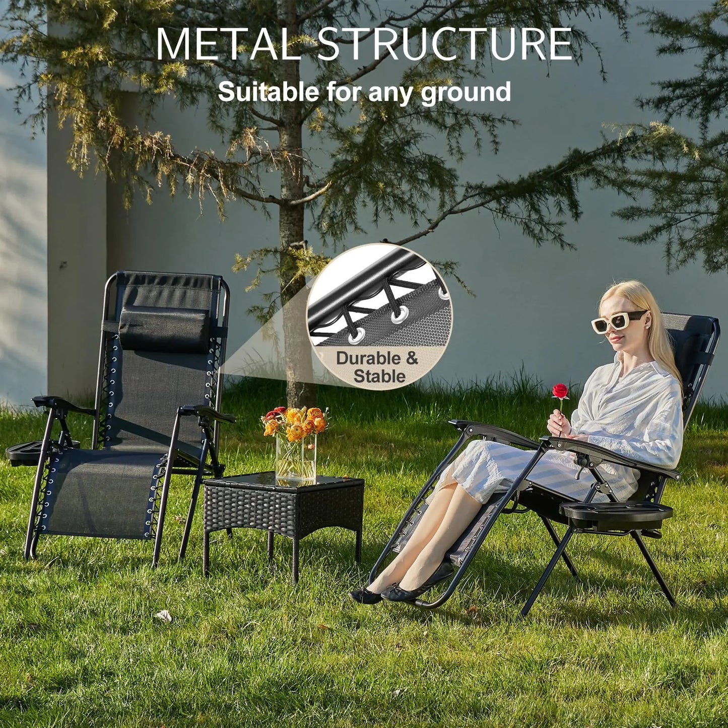 JHK Zero Gravity Portable Recliner For Outdoor Patio Lounge Chair