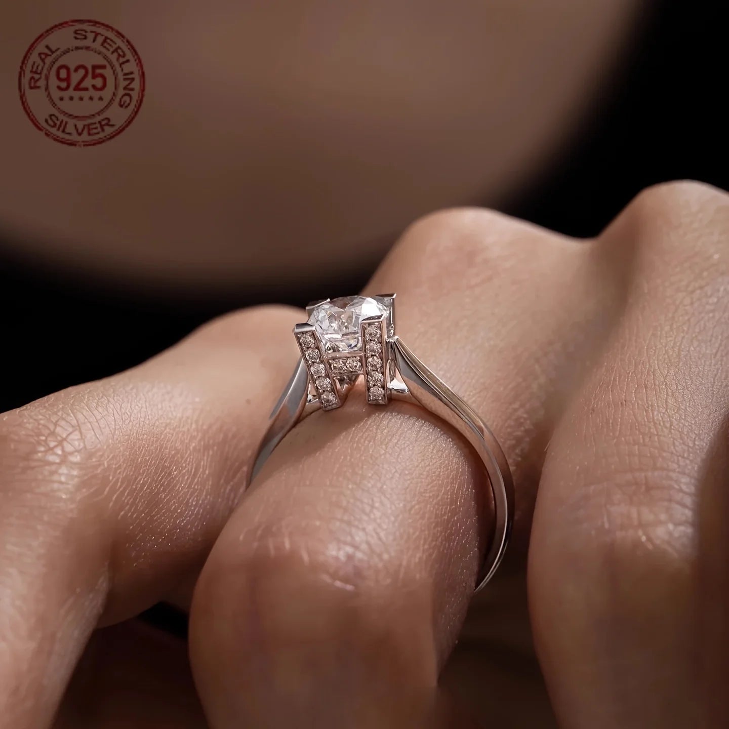 WPOOCC Zircon Ring 925 Silver Radiant Cut Engagement Jewelry