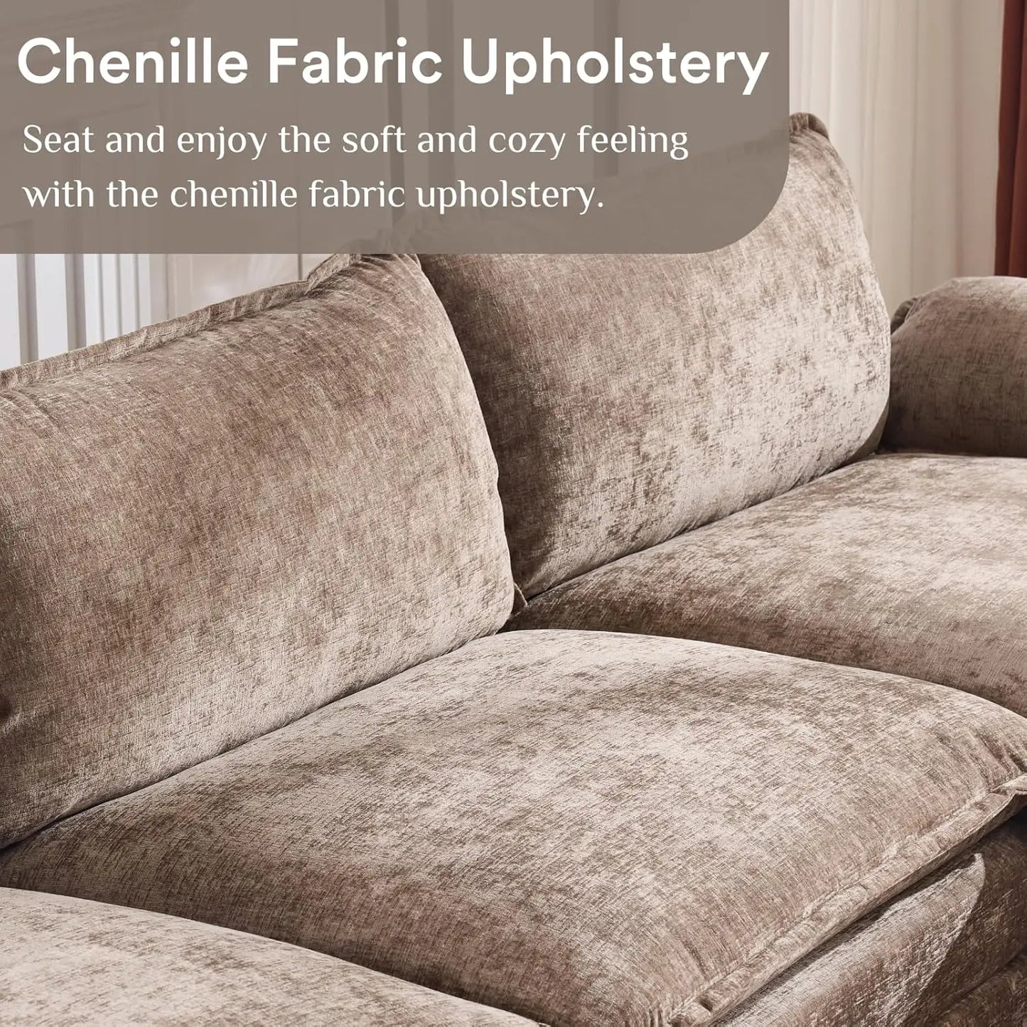 Premium Contemporary L Shaped Chenille Upholstered Sectional Sofa Featuring Ottoman