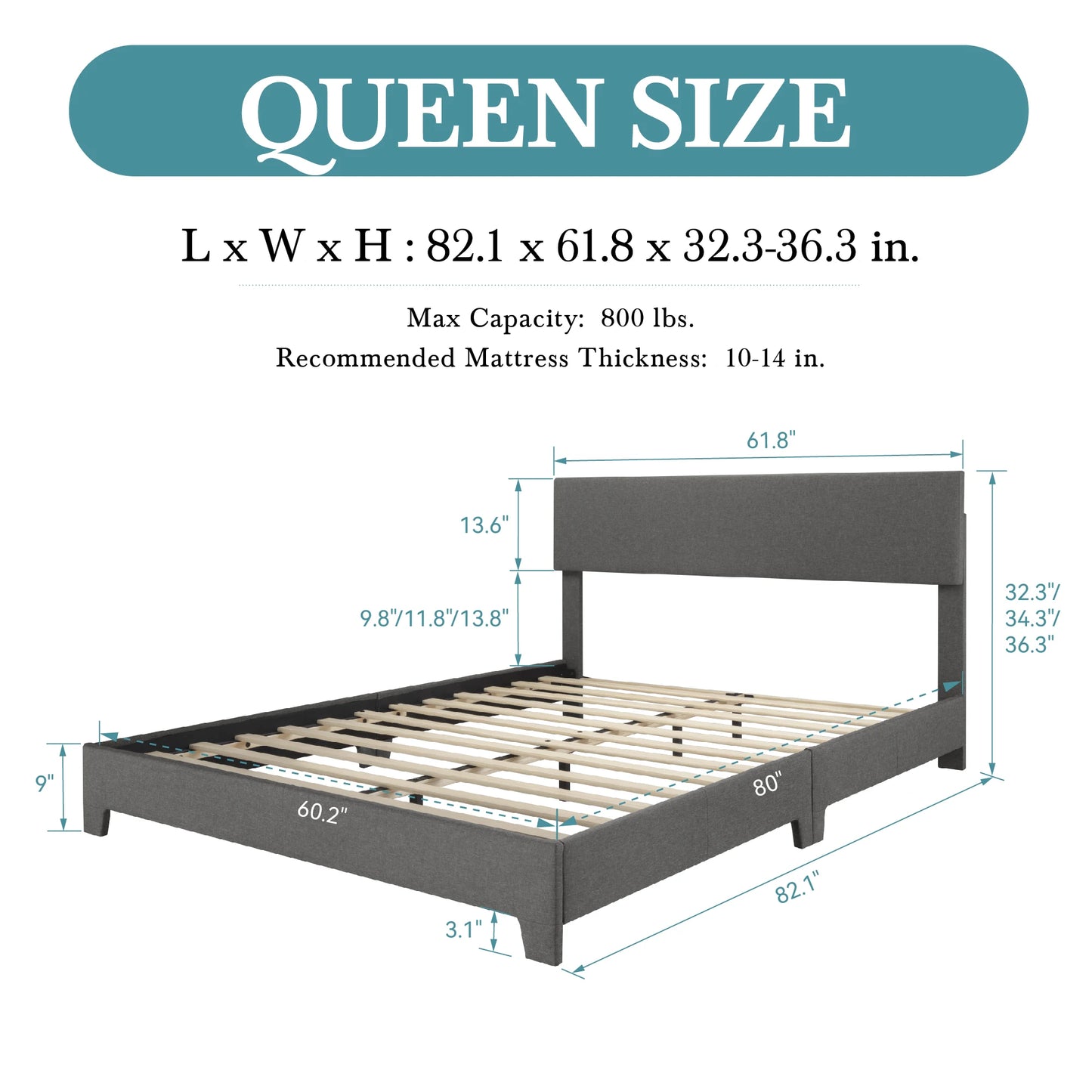 HOOMIC Upholstered Bed Frame With Adjustable Headboard Soft Linen