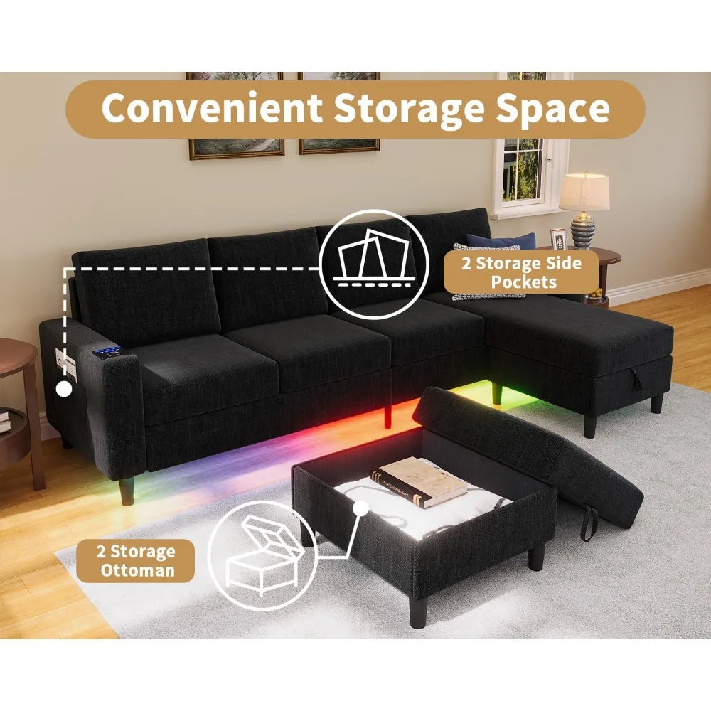 HUANZHUANG Smart Sectional Sofa With RGB Lighting And Charging