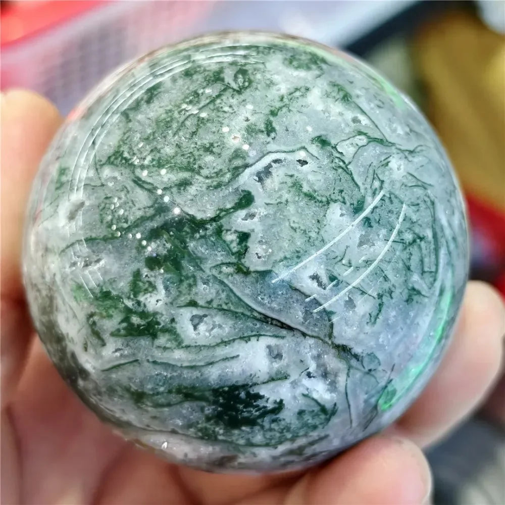 CrystalHola Moss Agate Ball Reiki Crystal Sphere for Home Office