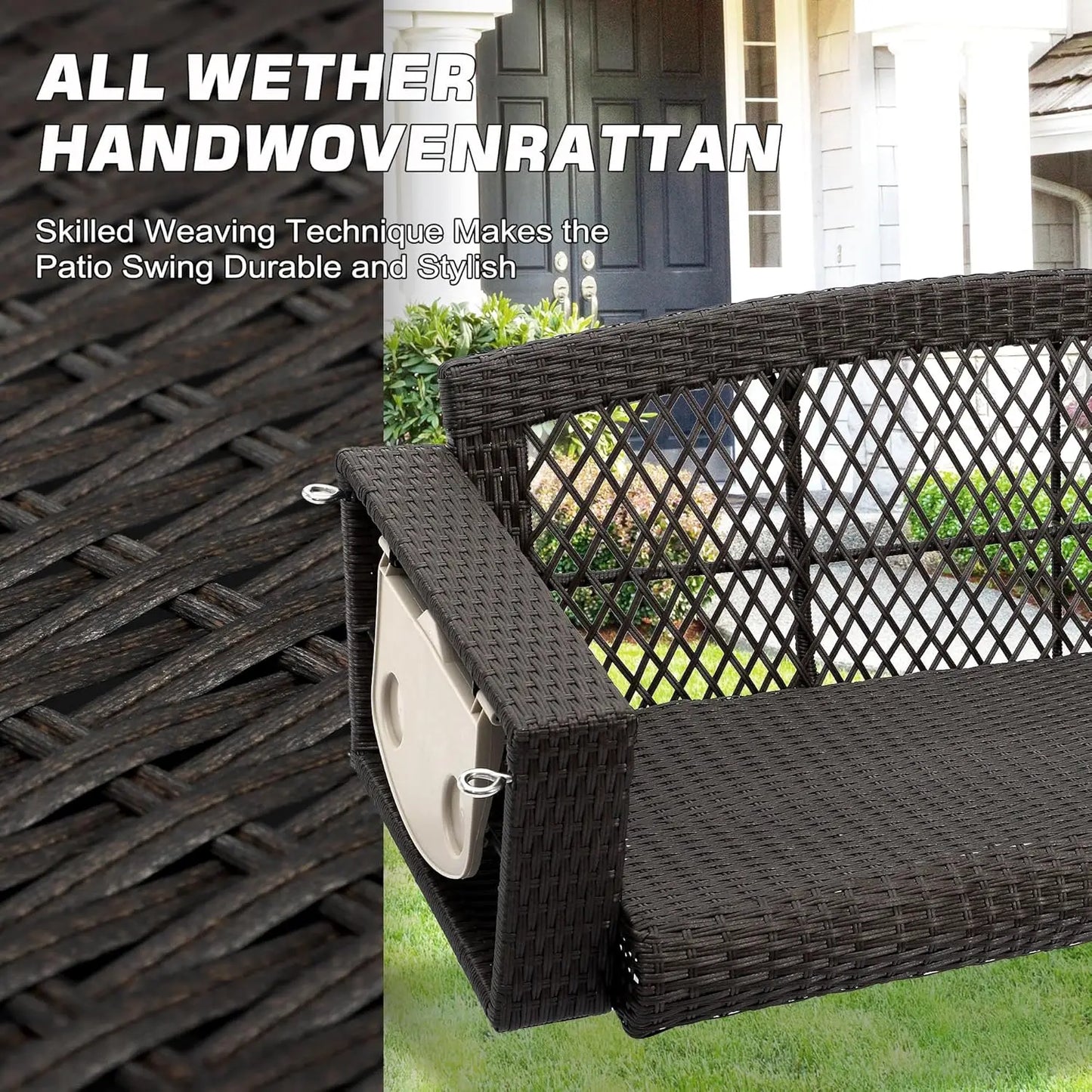 ZHENDAI Wicker Hanging Porch Swing Outdoor Patio Bench