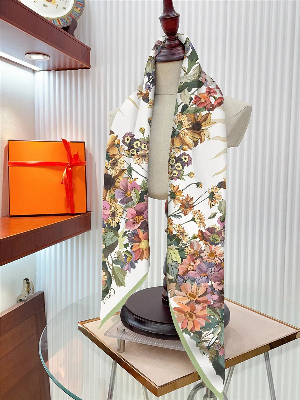 Floral Silk Twill Square Scarf Hijab Shawl For Women