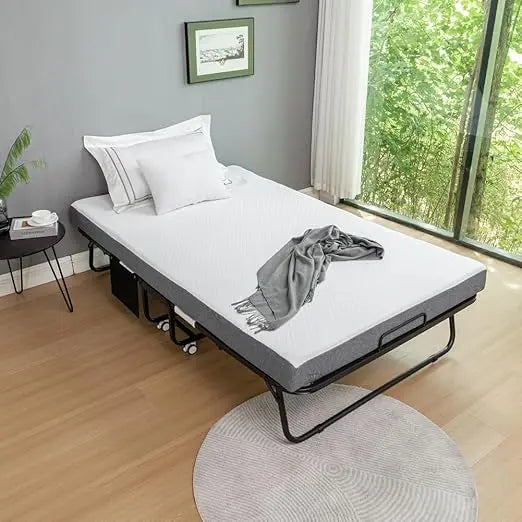 MKDK Folding Bed With Mattress And Metal Frame For Adults
