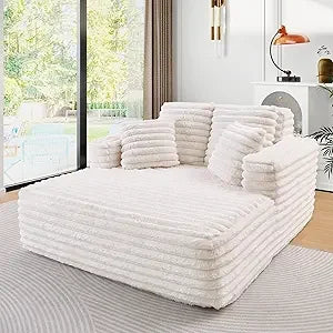 Oversized Faux Fur Chaise Lounge Sleeper Sofa with Pillows