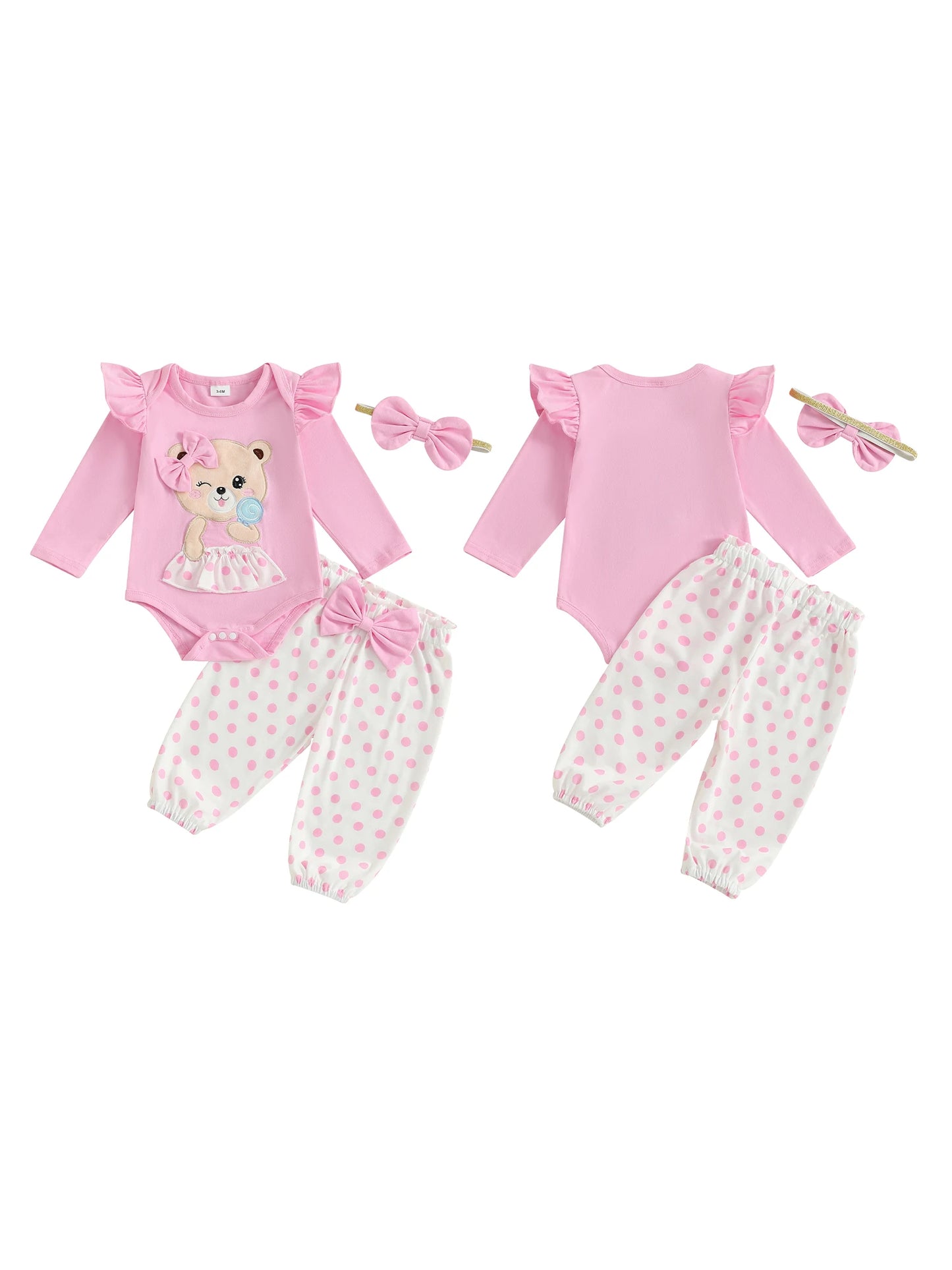 Toddler Girls Winter Jumpsuit With Deer Embroidery And Polka Dot Leggings