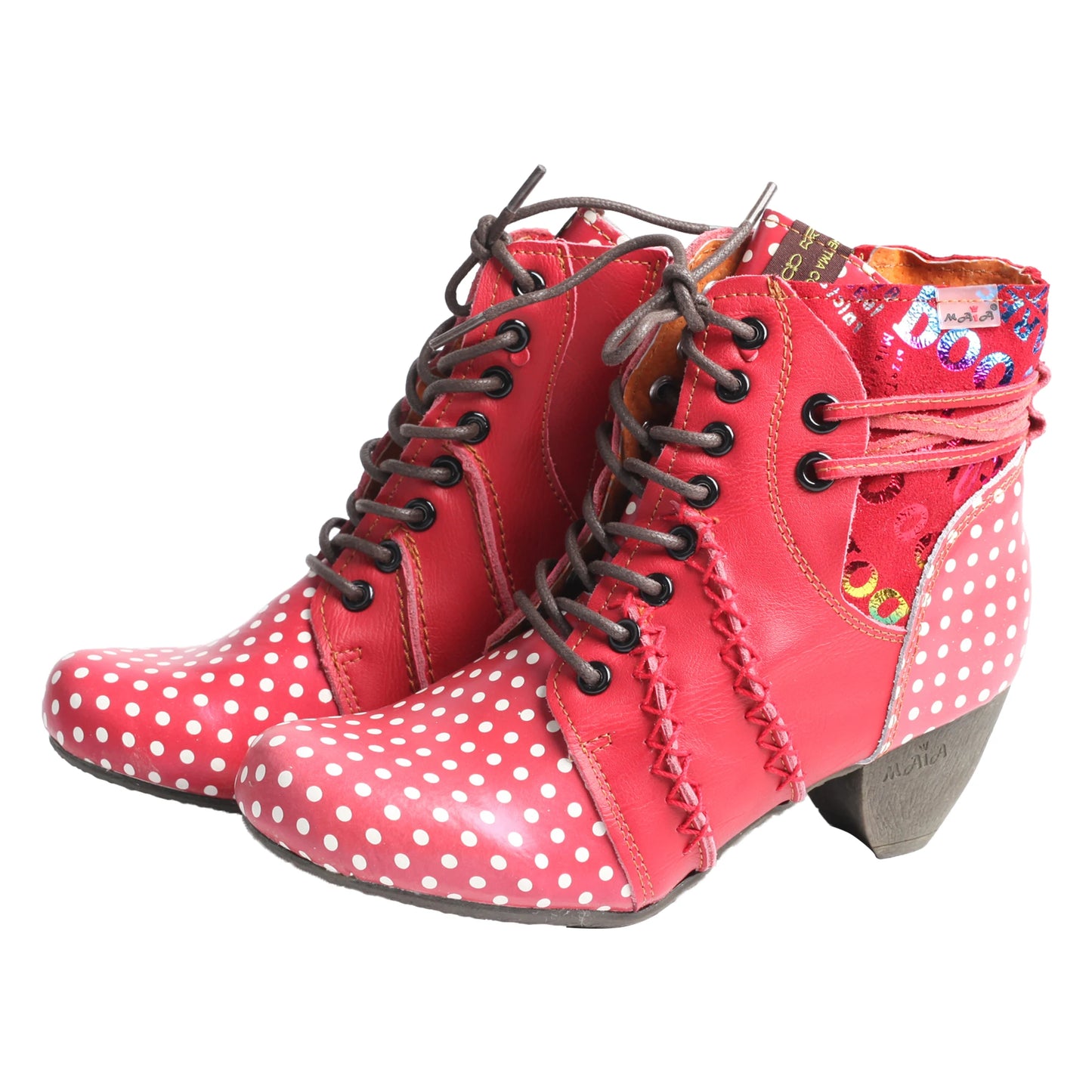 TMA EYES Polka Dot Leather Moccasin Stitch Ankle Boots