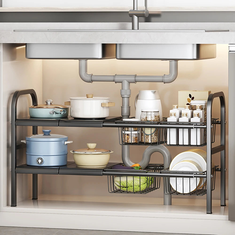 Hign-Concerned Multi-Use Kitchen and Under Sink Organizer Expandable Shelf Storage