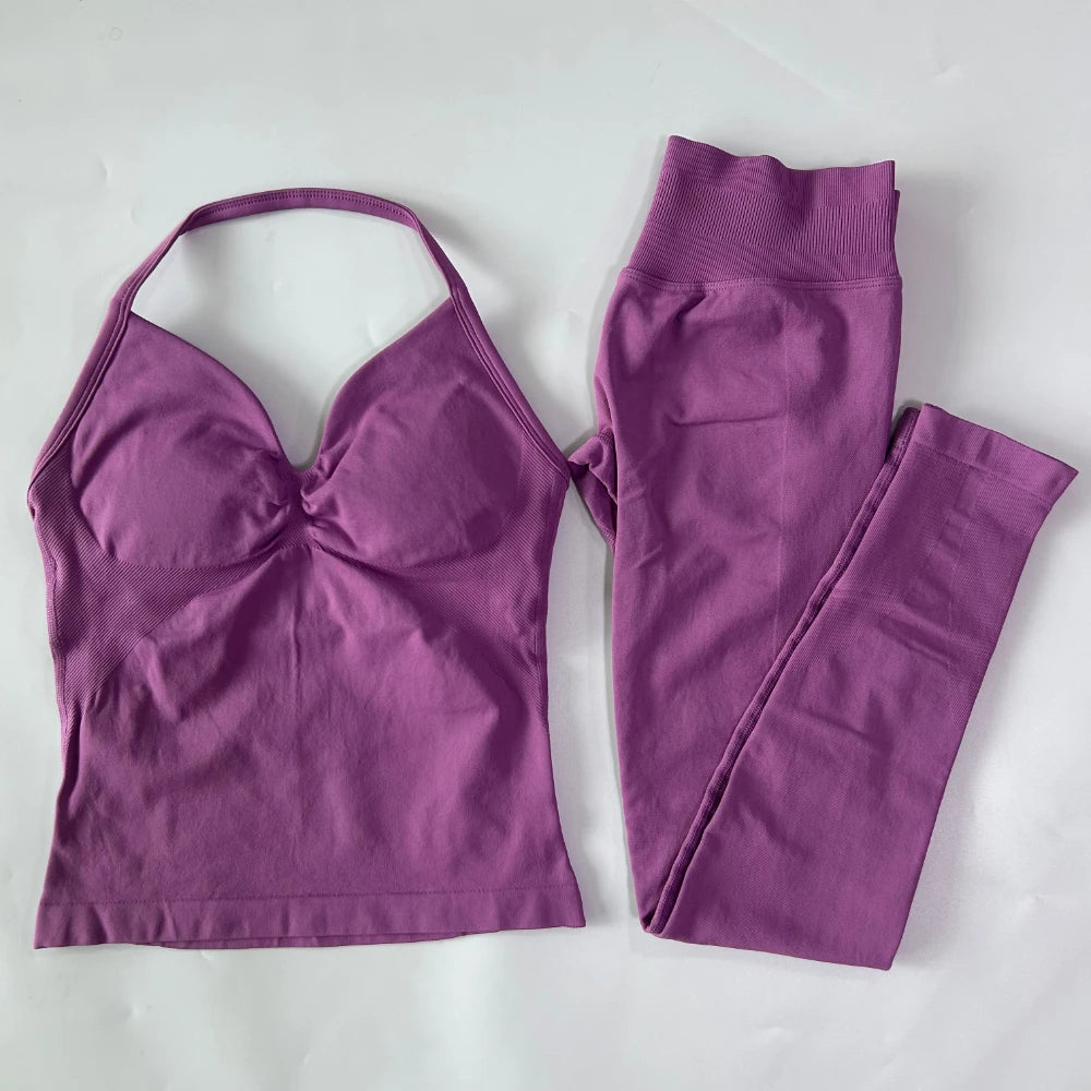 Seamless Gym Set Women Tank Top High Waist Leggings Workout