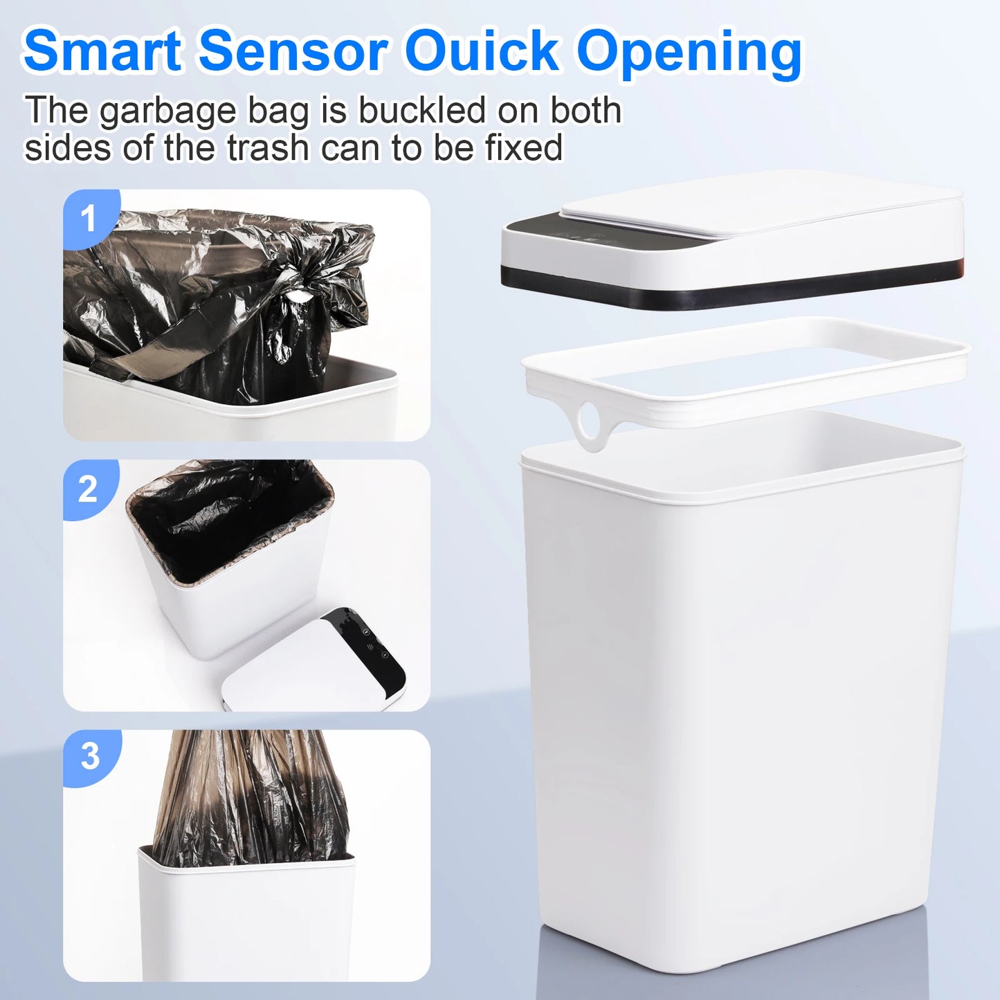 Dual Compartment Automatic Touchless Trash Can With Sensor Lid For Bathroom Bedroom Kitchen