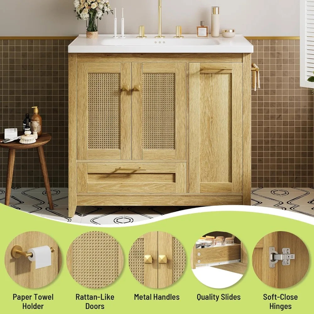 Freestanding Bathroom Vanity With Ceramic Sink And Storage