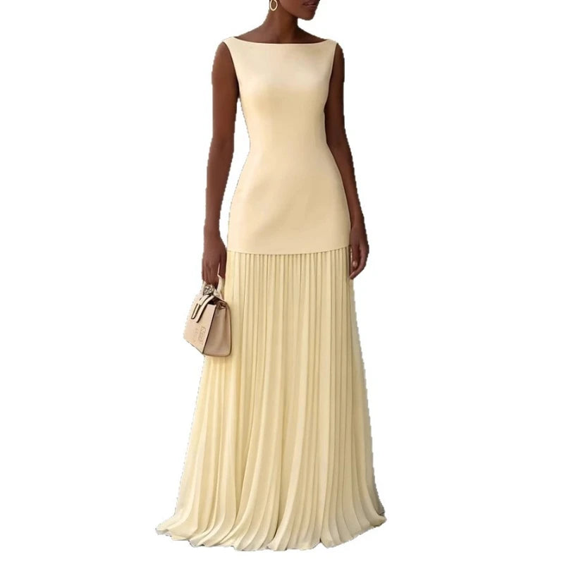 Elegant Women's Two-Piece Pleated Dress Set With Vest Overskirt