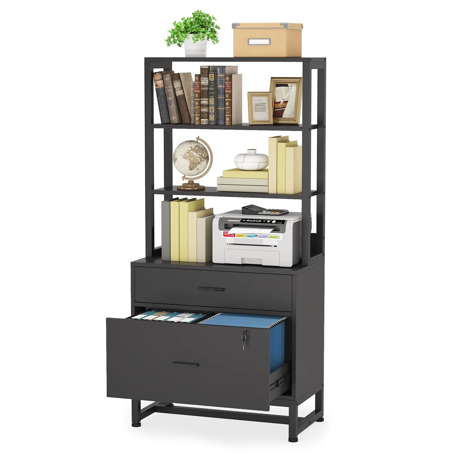 Tribesigns Two Drawer Vertical File Cabinet With Lock And Bookshelf