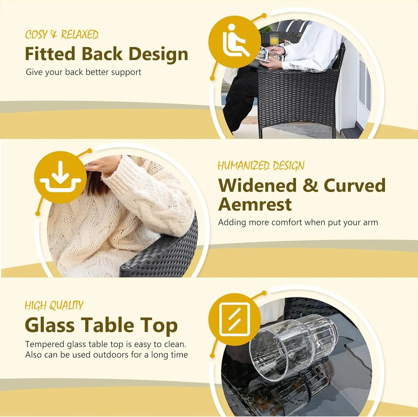 Folded Outdoor Patio Loveseat Modern Rattan 2 Seat Table Set