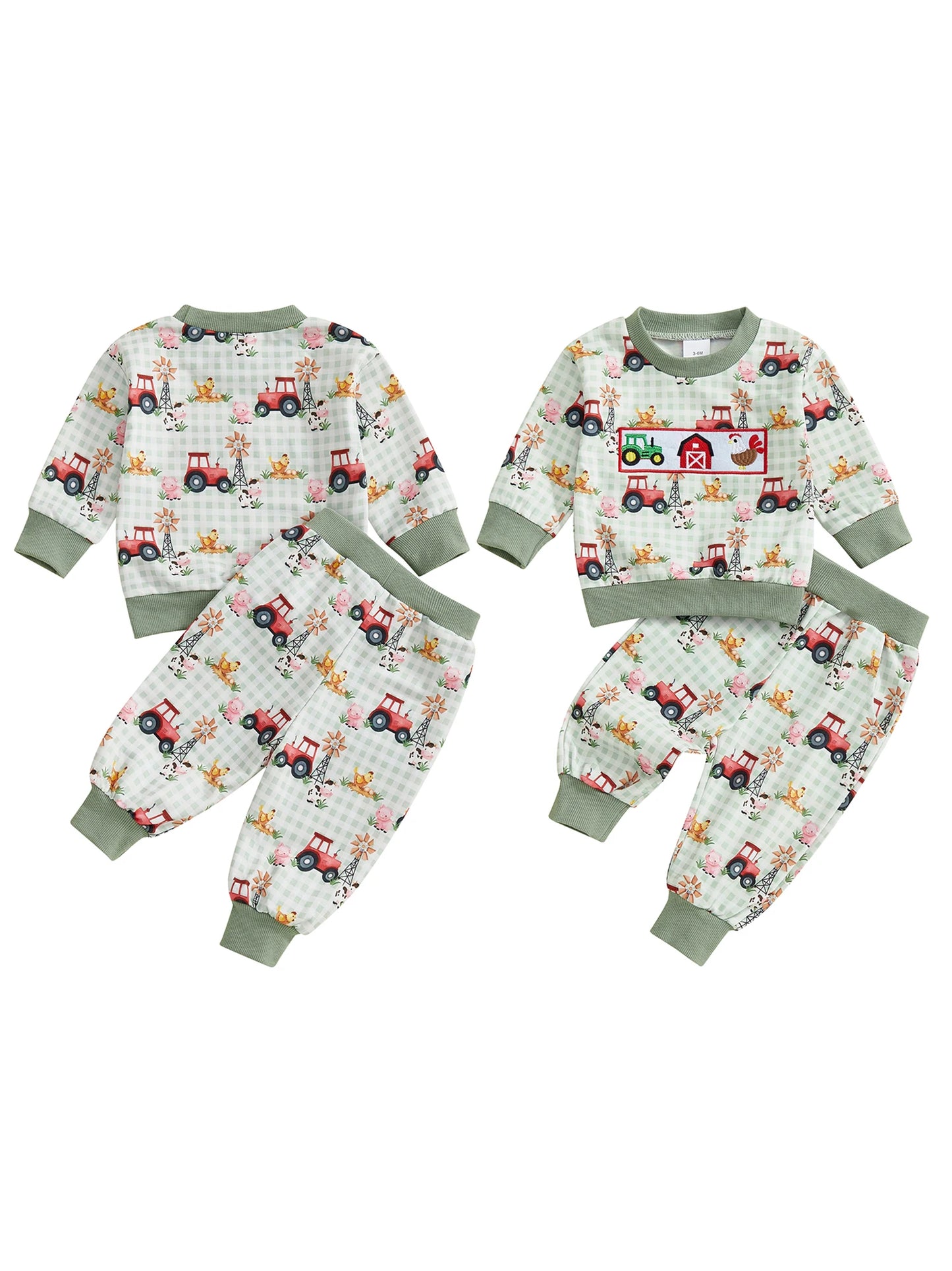 NONECN Cute Dinosaur Print Hooded Sweatshirt And Joggers Set