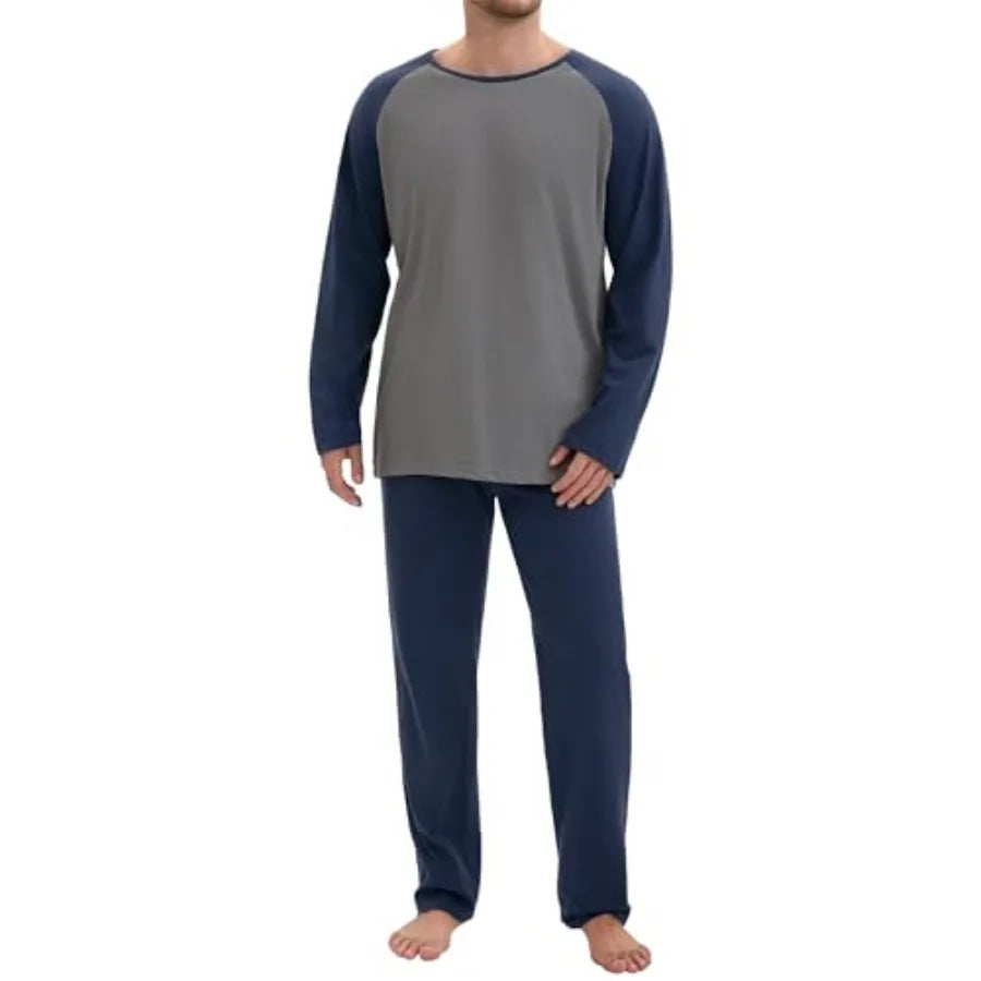 Men's Polyester Pajama Set 2-Piece Long Sleeve Nightwear With Pockets