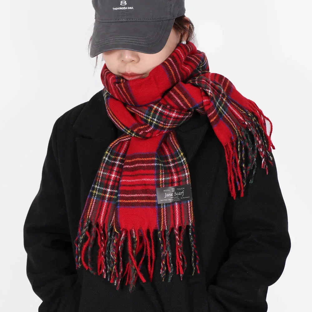 Scottish Style Tartan Warm Scarf For Women Plaid Shawl