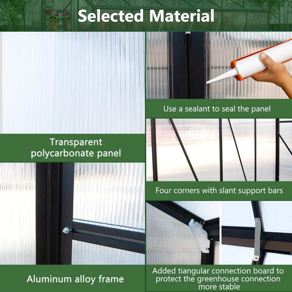 Outdoor Aluminum Walk-In Greenhouse With Polycarbonate Panels And Double Doors