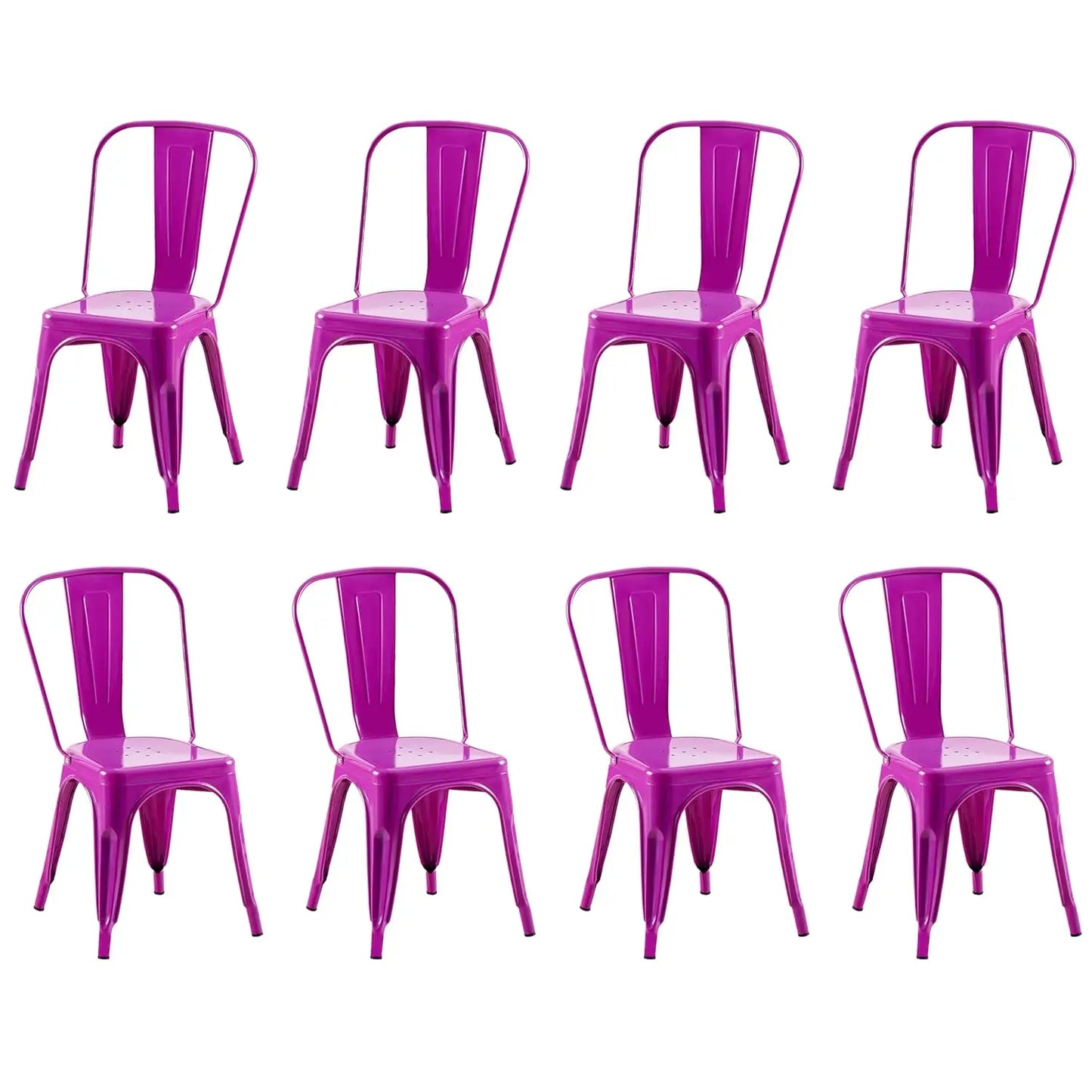 Industrial Metal Dining Chairs Set Of 8 Stackable High Back