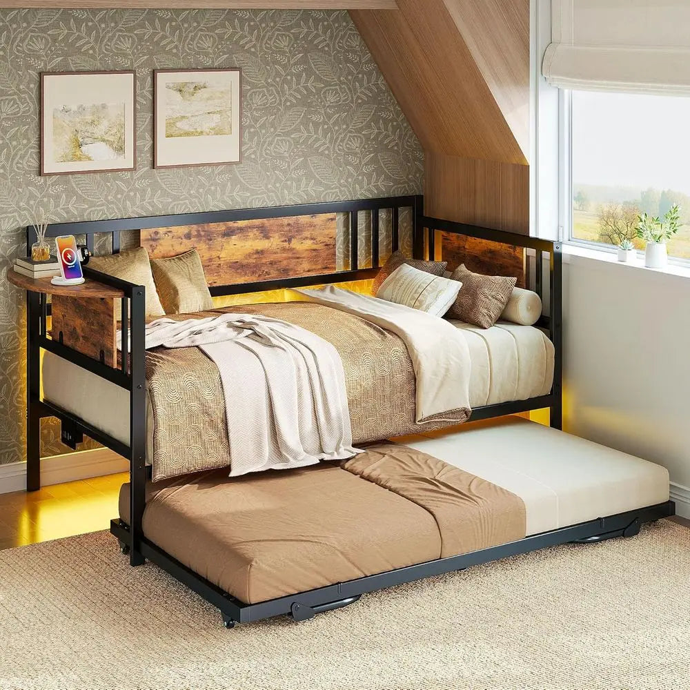Likimio Daybed With Trundle And LED Lights Charging Station