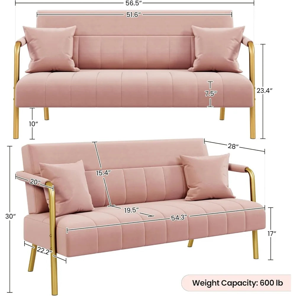 DAFIFY Modern Velvet Sofa With Gold Tone Metal Arms
