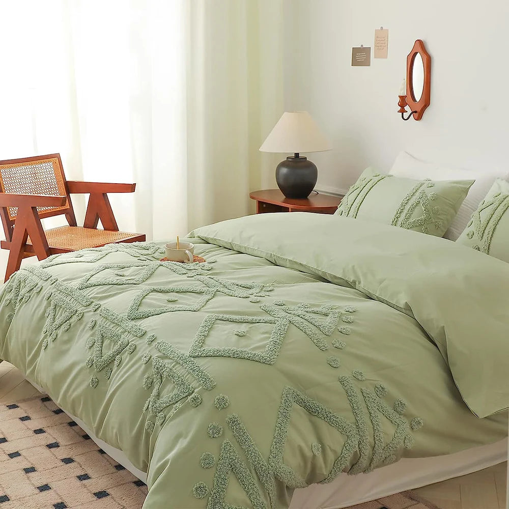 Simple Opulence Cotton Bedding Set Duvet Cover Shams 3 Piece