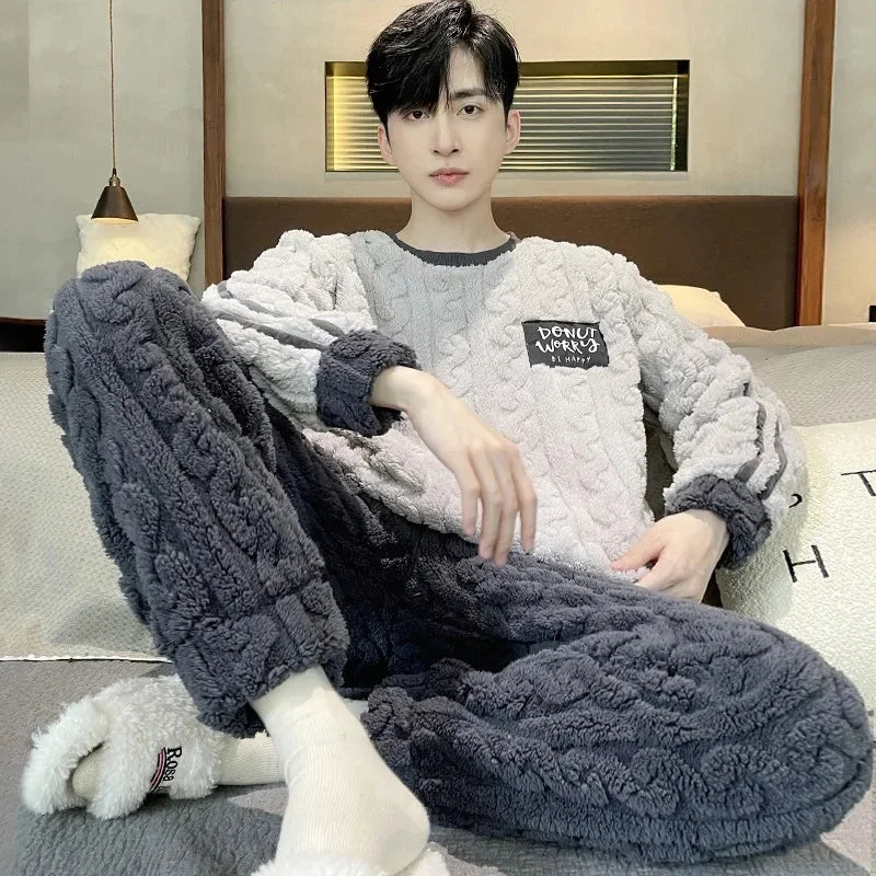 Coral Fleece Men's Sleepwear Pajama Set For Home Comfort