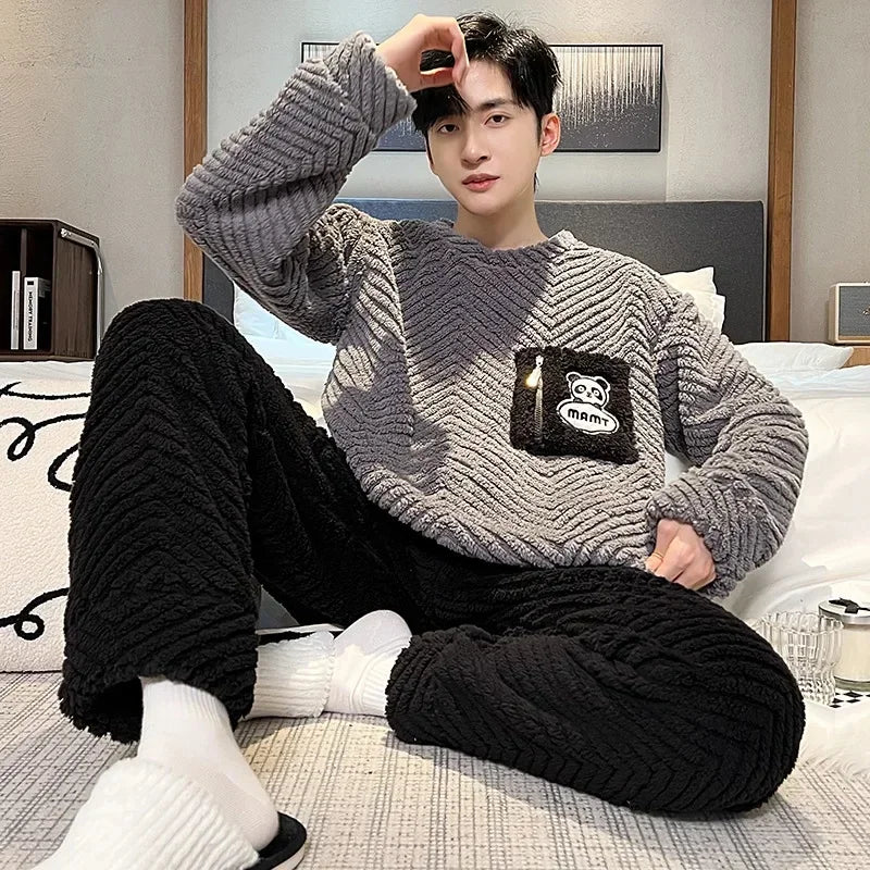 Coral Fleece Men's Sleepwear Pajama Set For Home Comfort