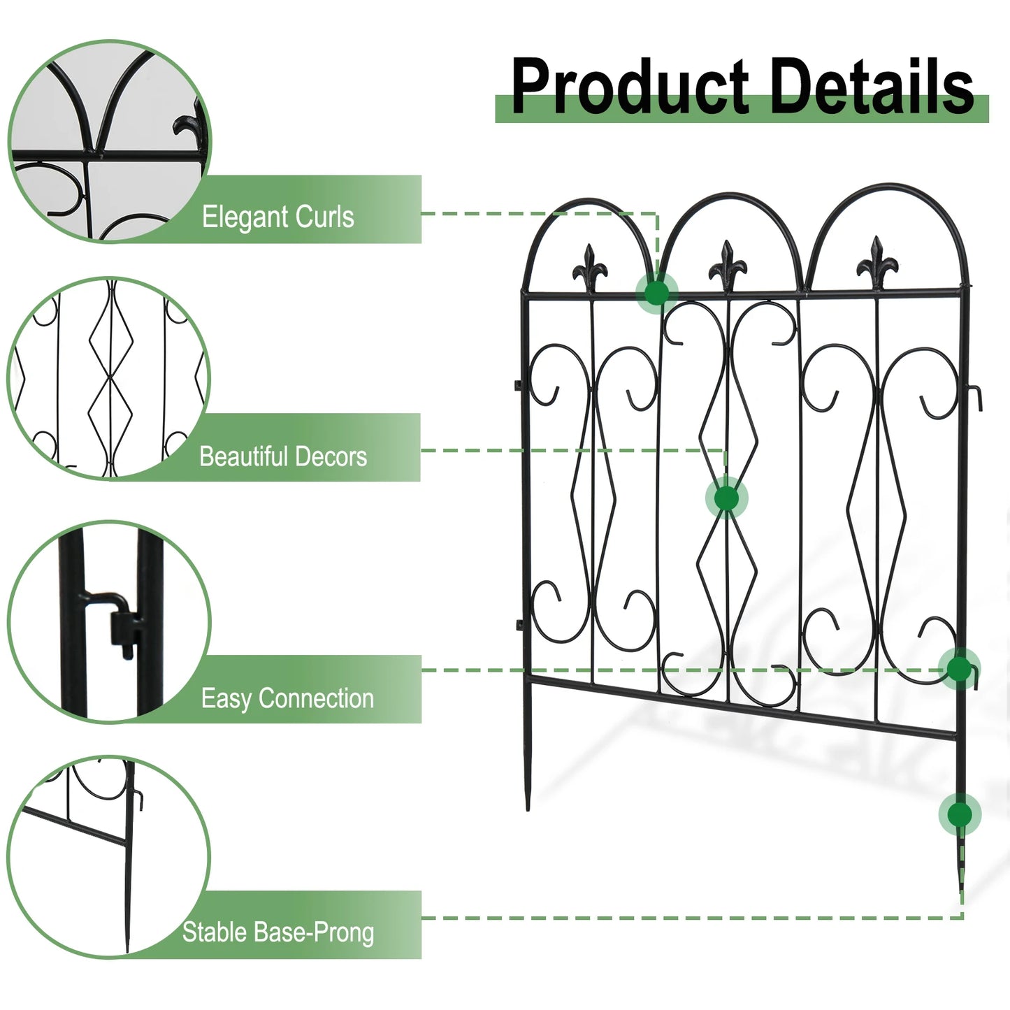 Outdoor Rustproof Metal Garden Border Fence 5 Piece Set