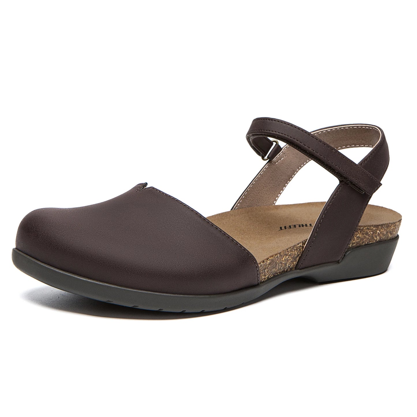 Womens Cork Footbed Closed Toe Sandals With Arch Support