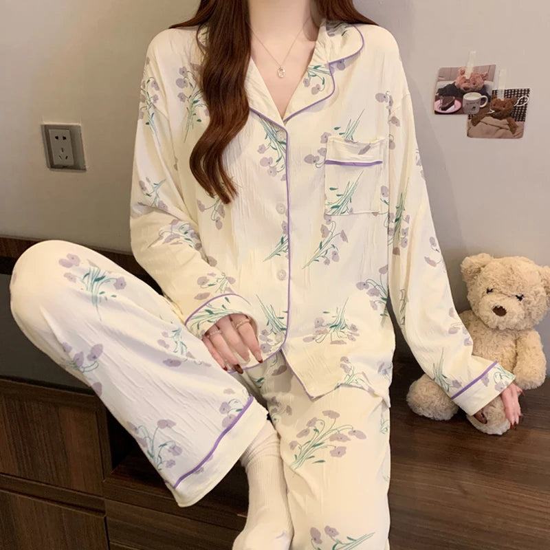 Bow Dtie Design Pajamas Set For Women Harajuku Style