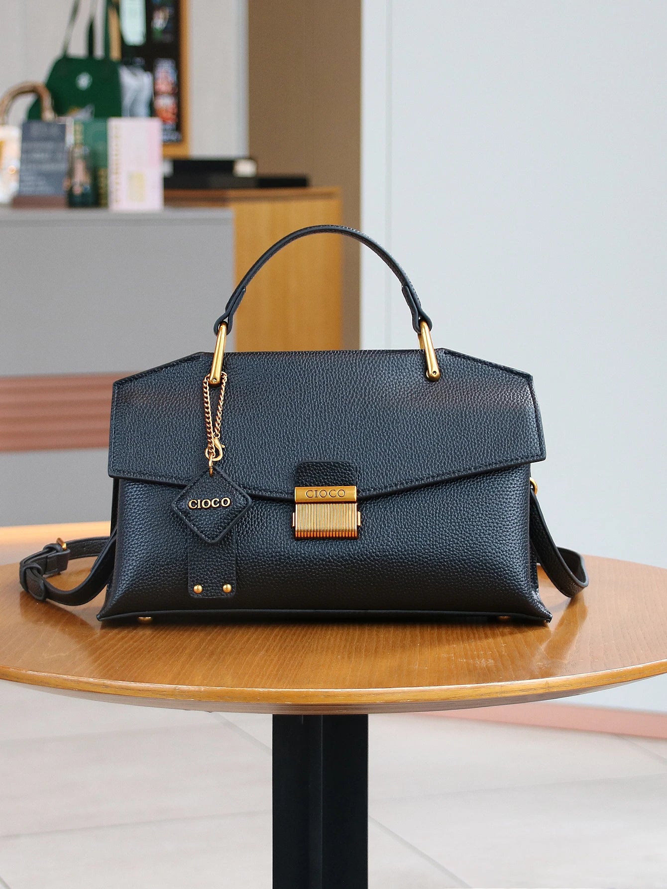 NONECN Leather Handbag Snake Skin Pattern Luxury Tote