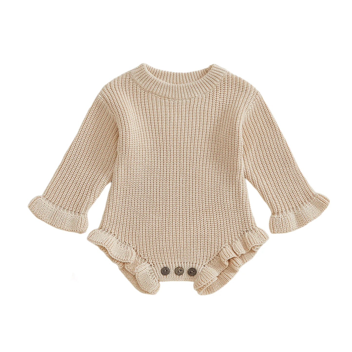 Infant Autumn Knit Bodysuit With Ruffled Sleeves