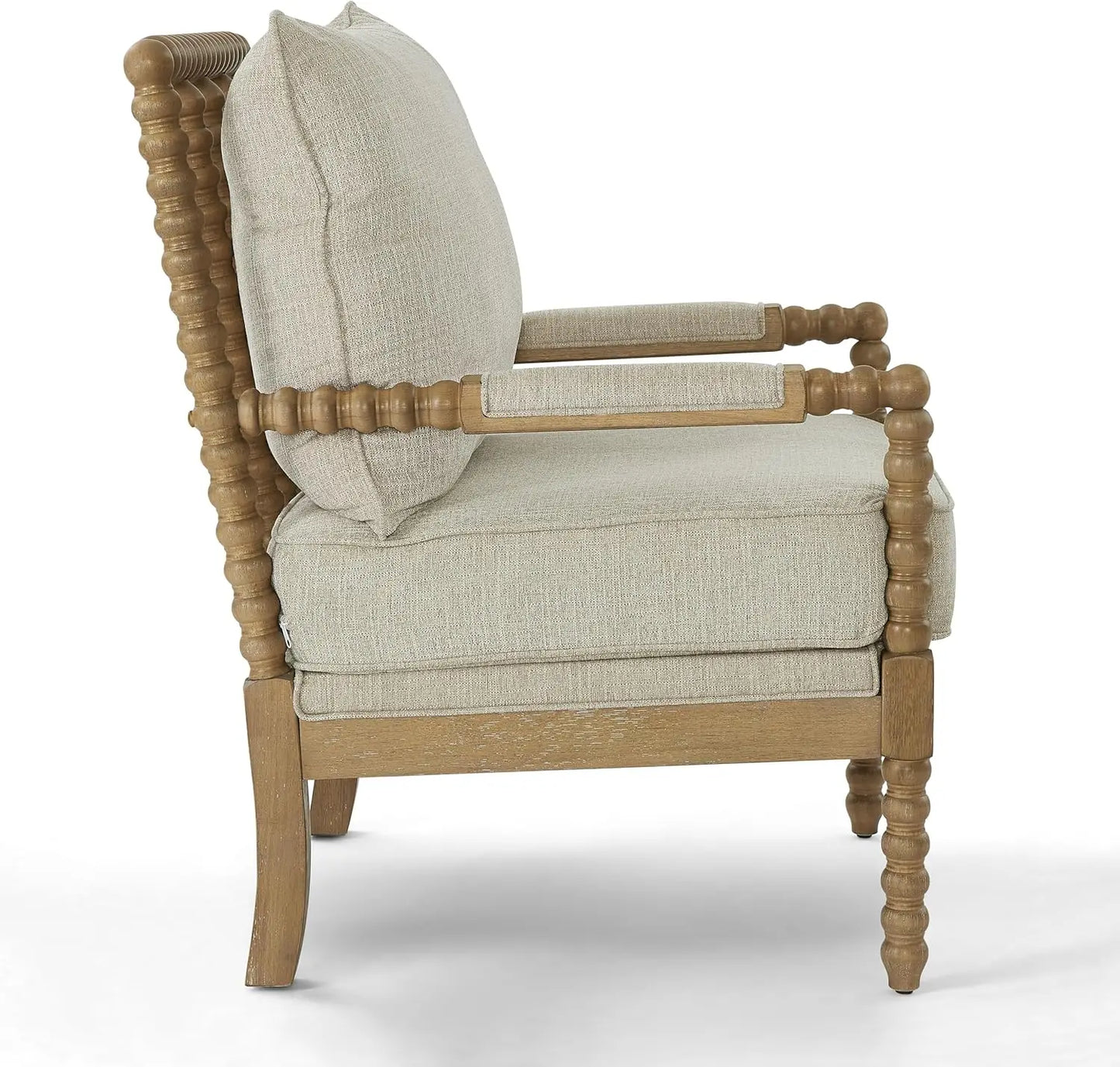Fabric Spindle Padded Accent Chair With Wood Frame French Style