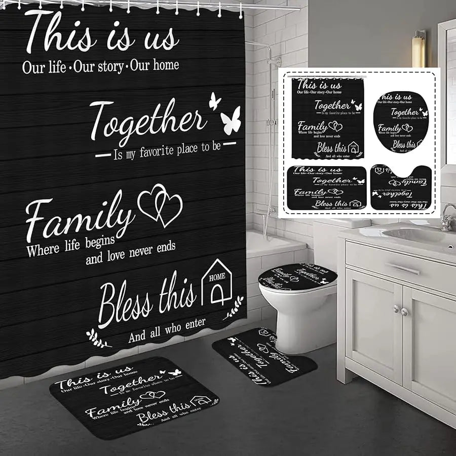 Guangdong Shower Curtain Set With Non Slip Rug Toilet Lid Cover Bath Mat