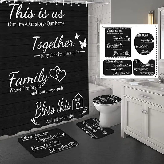 Guangdong Shower Curtain Set With Non Slip Rug Toilet Lid Cover Bath Mat