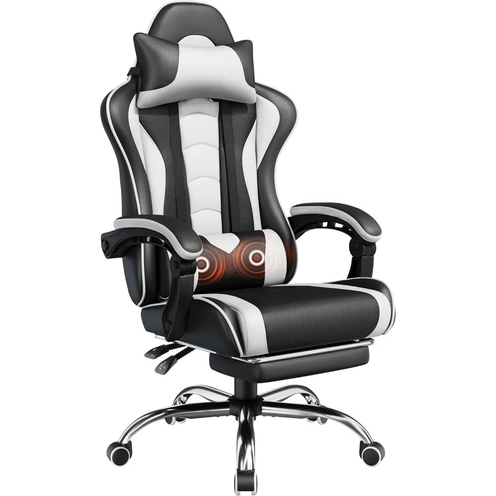Ergonomics Gaming Chair With Swivel Seat And Headrest Massage Lumbar Support And Footrest