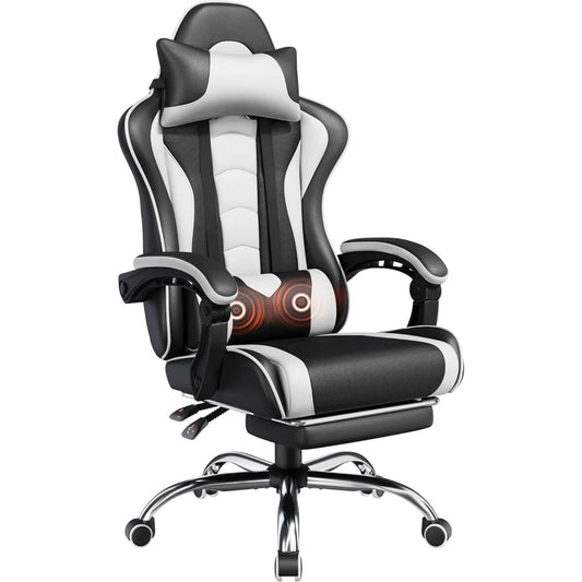 Ergonomics Gaming Chair With Swivel Seat And Headrest Massage Lumbar Support And Footrest