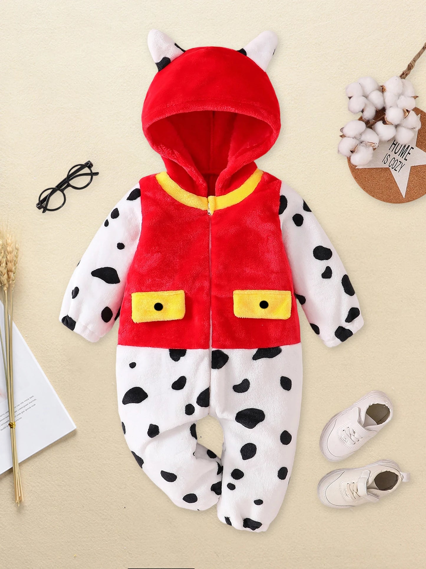 Baby Halloween Cat Costume Fleece Jumpsuit With Hoodie Zipper