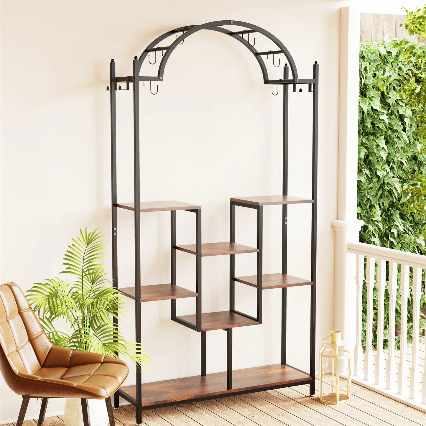 BINGOPAW Tall 5 Tier Indoor Plant Stand Arched Metal Shelf