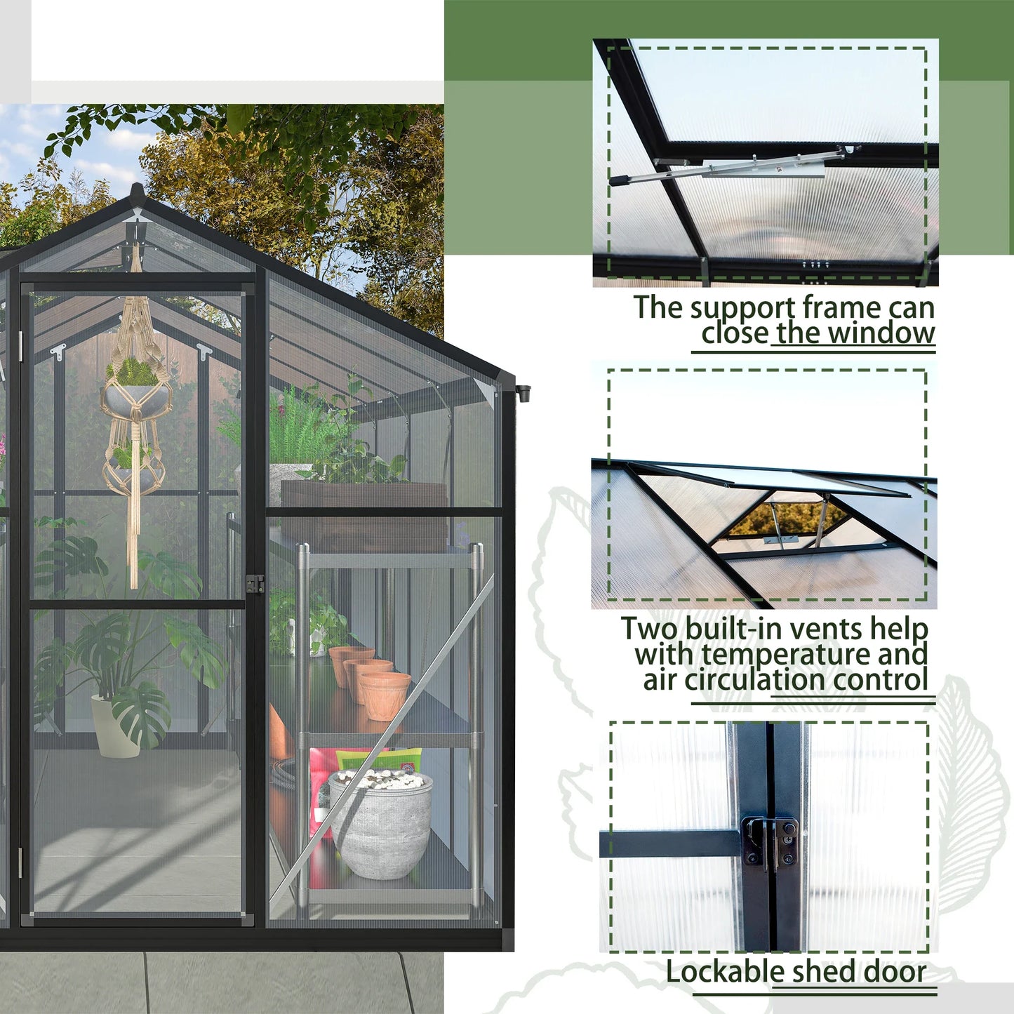 Polycarbonate Greenhouse With Aluminum Frame Walk In Design